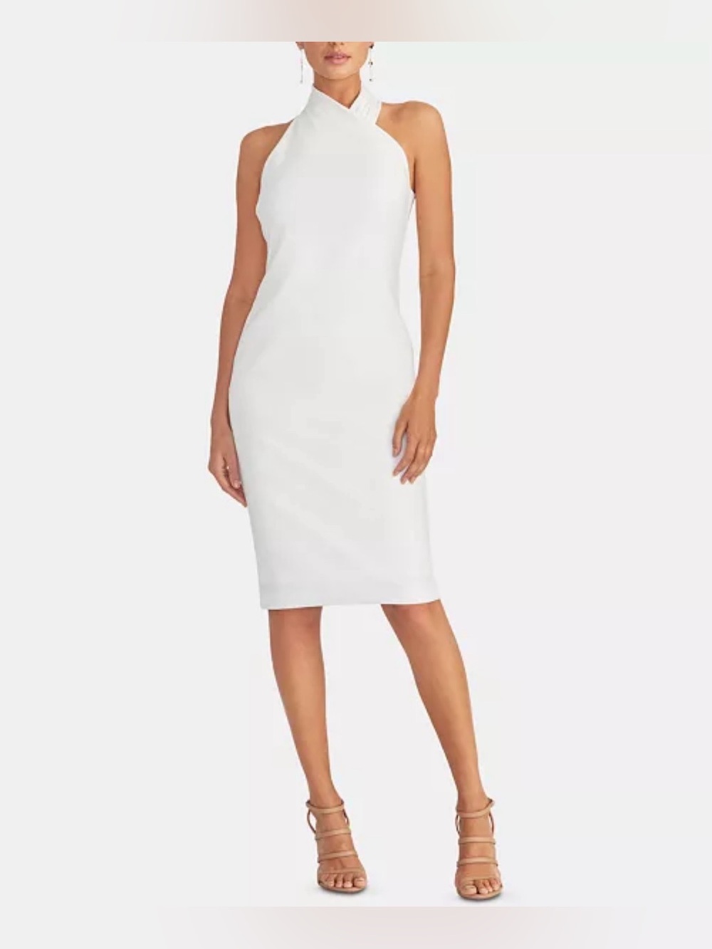 💜 NWT 💜RACHEL Rachel Roy | White Halter Midi Sheath Dress, size medium